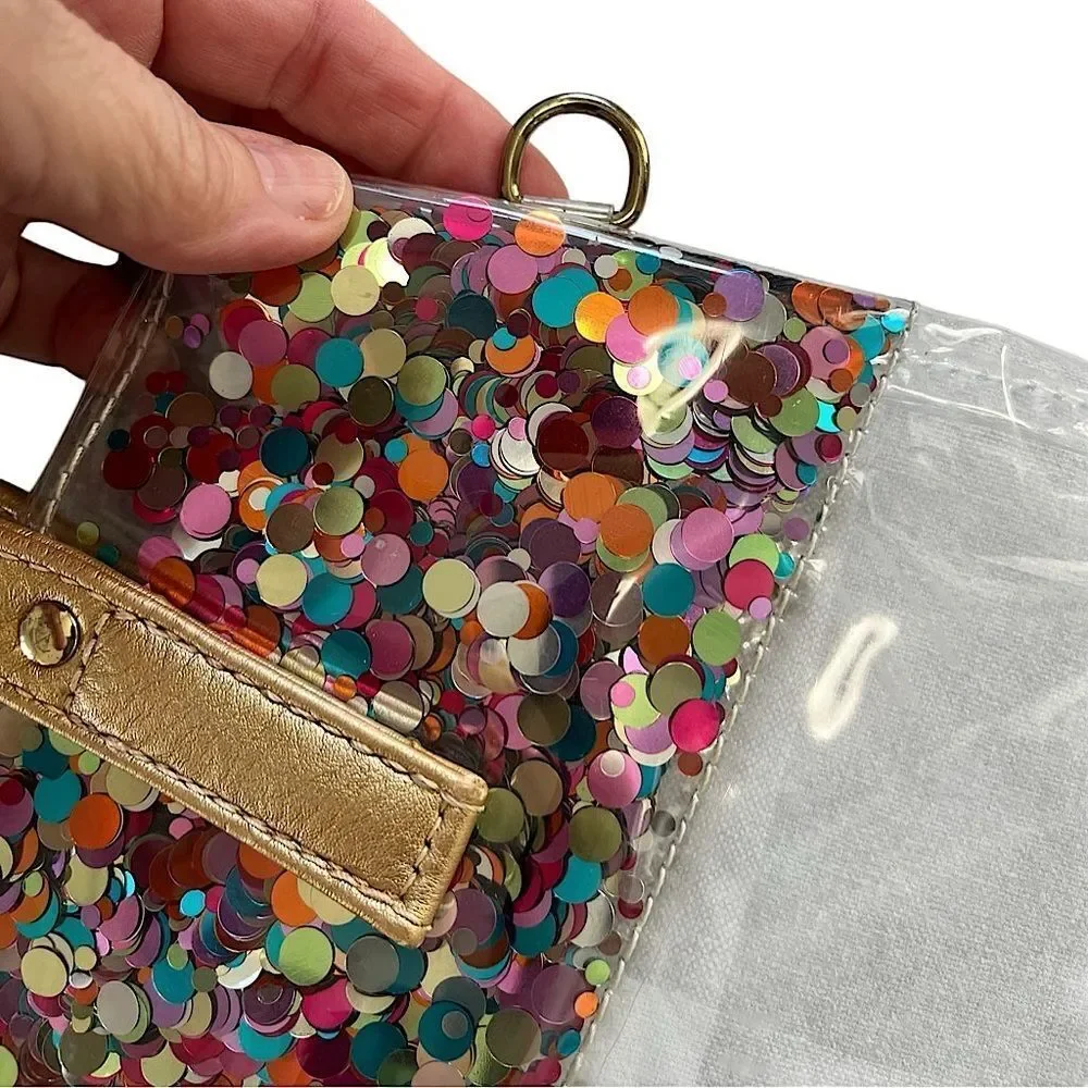 Packed Party Little Bit of Party Kids Tote Clear Confetti Glitter Gold Handles
